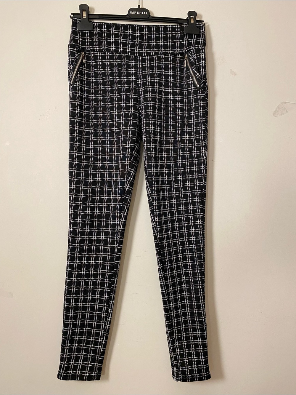 Black & White Windowpane Stretch Trousers with zip pockets